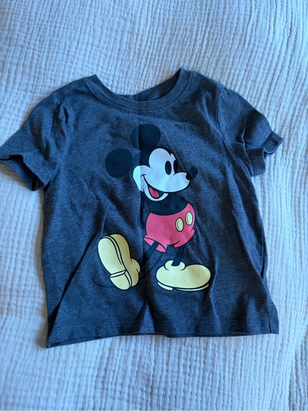 Old Navy Dark Gray Mickey Mouse Graphic Tee with Red and Yellow Accents